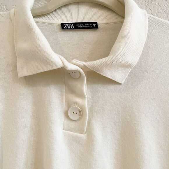 Zara Creamy Ivory Cropped Cotton Blend Longsleeve Sweater‎ Size Small - Picture 4 of 11